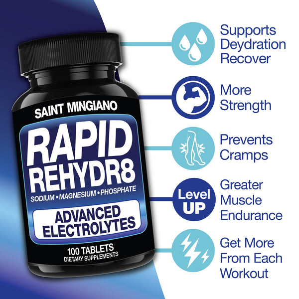 Rapid Rehydr8 Electrolyte Supplements Muscle Endurance Recovery 100 Capsules
